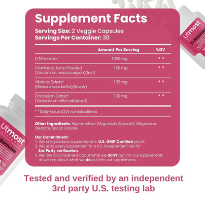 Utmost Nutrients Urinary Defense D-Mannose Supplement - Urinary Health for Women - Optimized Clinical Strength Formula Cleanses, Flushes and Rebuilds The Urinary System - PrimeBioHealth - canada supplements