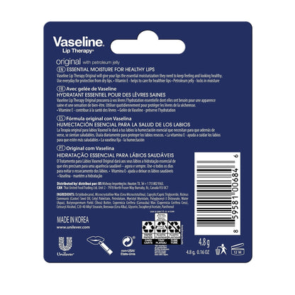 Vaseline Lip Therapy Care Original, Fast-Acting Nourishment, Ideal for Chapped, Dry, Cracked, or Damaged Lips - PrimeBioHealth - canada supplements