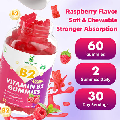 VCCHUYH Vitamin B2 Gummies for Kids & Adults, VIT B2 Riboflavin 400mg Supplement with Magnesium for Migraine Relief & Nervous System Support, Non-GMO, - PrimeBioHealth - canada supplements