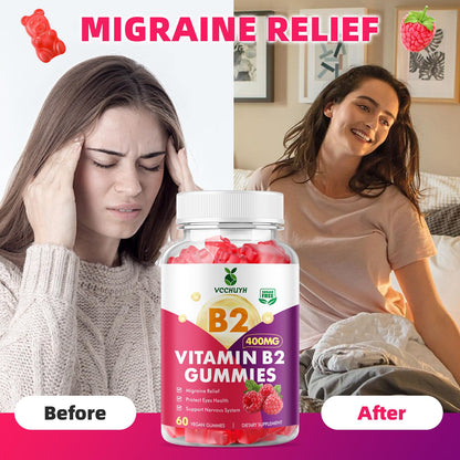 VCCHUYH Vitamin B2 Gummies for Kids & Adults, VIT B2 Riboflavin 400mg Supplement with Magnesium for Migraine Relief & Nervous System Support, Non-GMO, - PrimeBioHealth - canada supplements