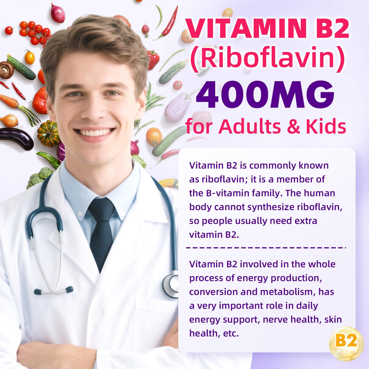 VCCHUYH Vitamin B2 Gummies for Kids & Adults, VIT B2 Riboflavin 400mg Supplement with Magnesium for Migraine Relief & Nervous System Support, Non-GMO, - PrimeBioHealth - canada supplements