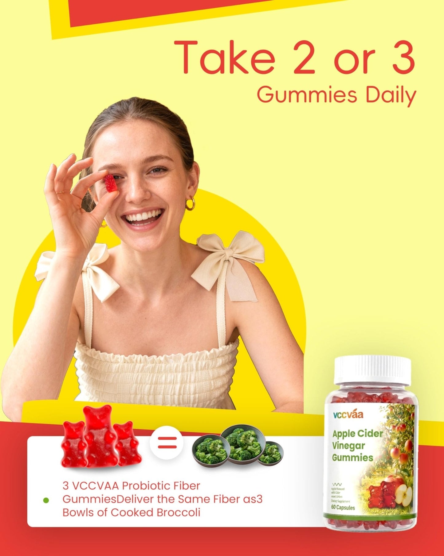 Vccvaa Fiber Gummies, Fiber Supplement with 5 Billion CFU Probiotics for Women, Prebiotic Gummies with Inulin, Soluble Fiber, ACV & Vitamin - PrimeBioHealth - canada supplements