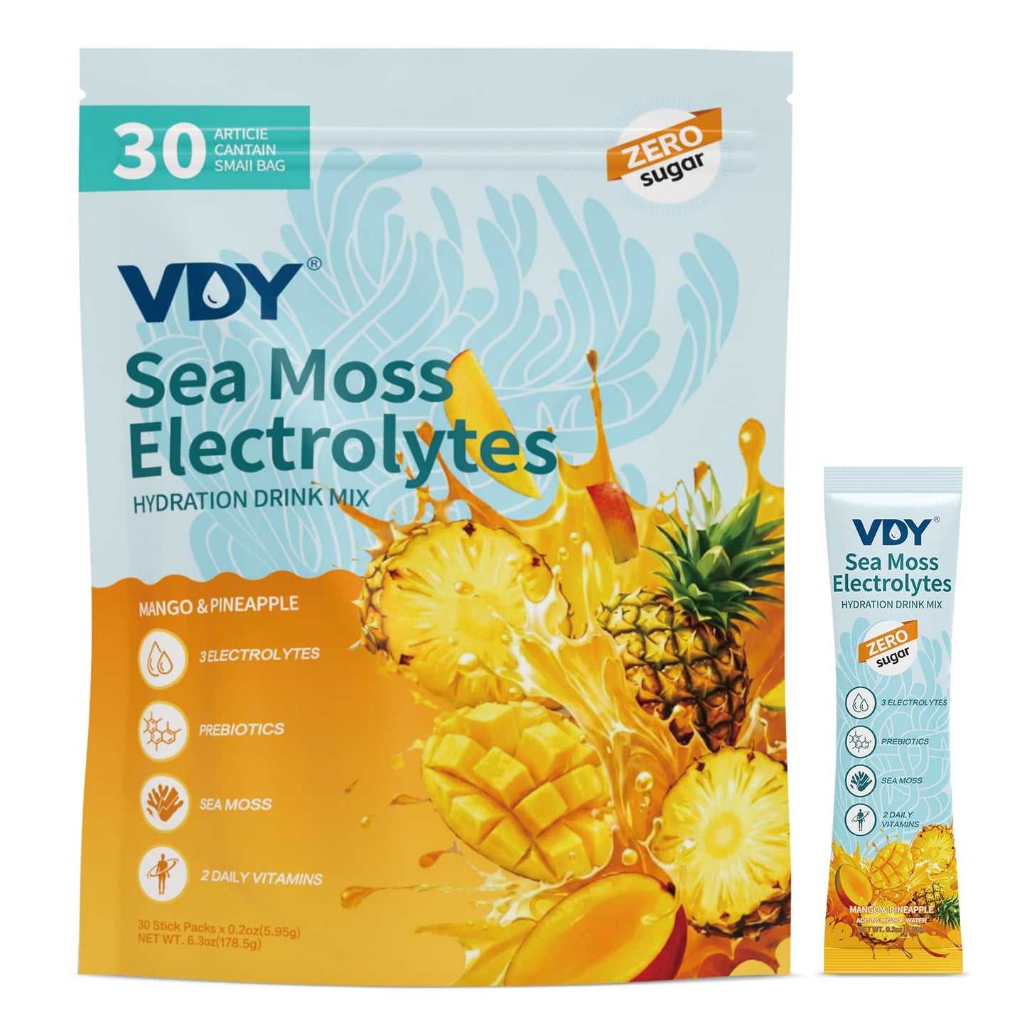 VDY Sea Moss Electrolytes Powder Packets - Hydration Packets Sugar Free - Electrolyte Packets with 30 Sticks - Zero Sugar & 0 Calorie - Keto Friendly - PrimeBioHealth - canada supplements