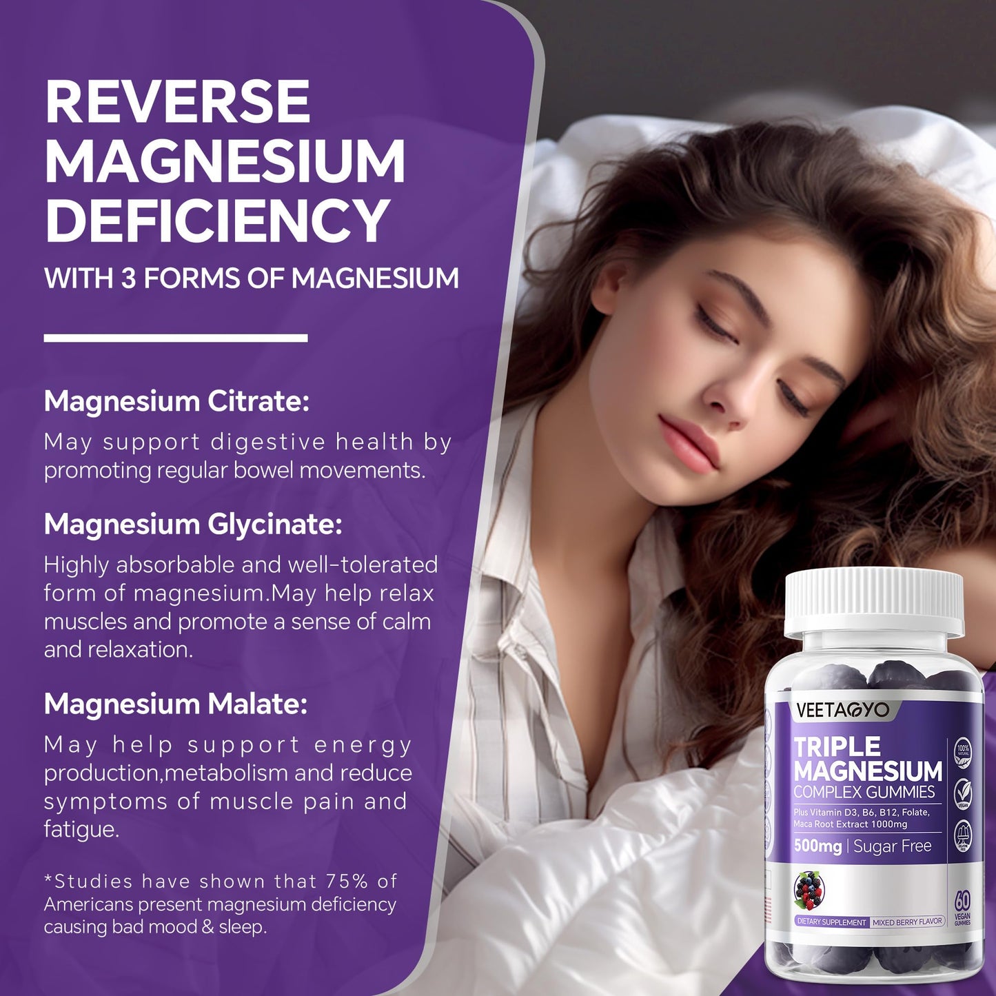 VEETAGYO Magnesium Gummies 500mg 400mg | High Absorption, Bone, Nerves, Muscle | 3 Forms of Magnesium Complex Supplement Glycinate,Taurate,Malate - PrimeBioHealth - canada supplements