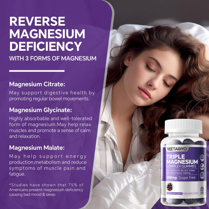 VEETAGYO Magnesium Gummies 500mg 400mg | High Absorption, Bone, Nerves, Muscle | 3 Forms of Magnesium Complex Supplement Glycinate,Taurate,Malate - PrimeBioHealth - canada supplements