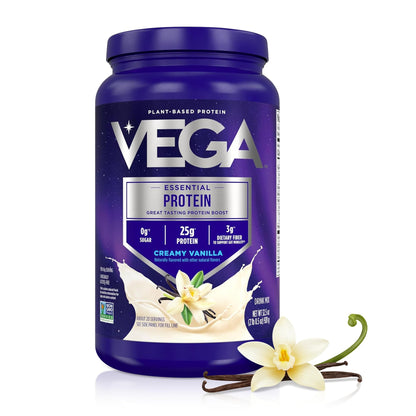 Vega Essential Protein – 25g Plant Based Protein Powder, Creamy Vanilla, Vegan for a Dairy-Free Vanilla Shake – Large Tub, 32.5oz (20 Servings) - PrimeBioHealth - canada supplements
