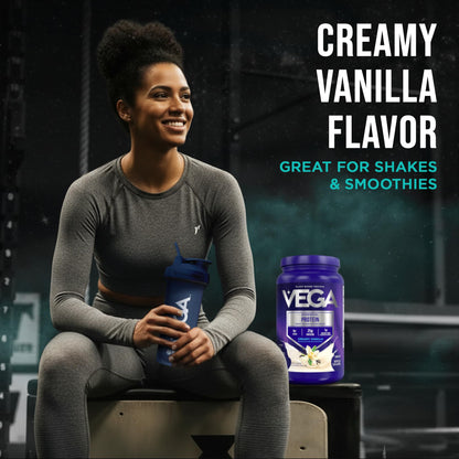 Vega Essential Protein – 25g Plant Based Protein Powder, Creamy Vanilla, Vegan for a Dairy-Free Vanilla Shake – Large Tub, 32.5oz (20 Servings) - PrimeBioHealth - canada supplements