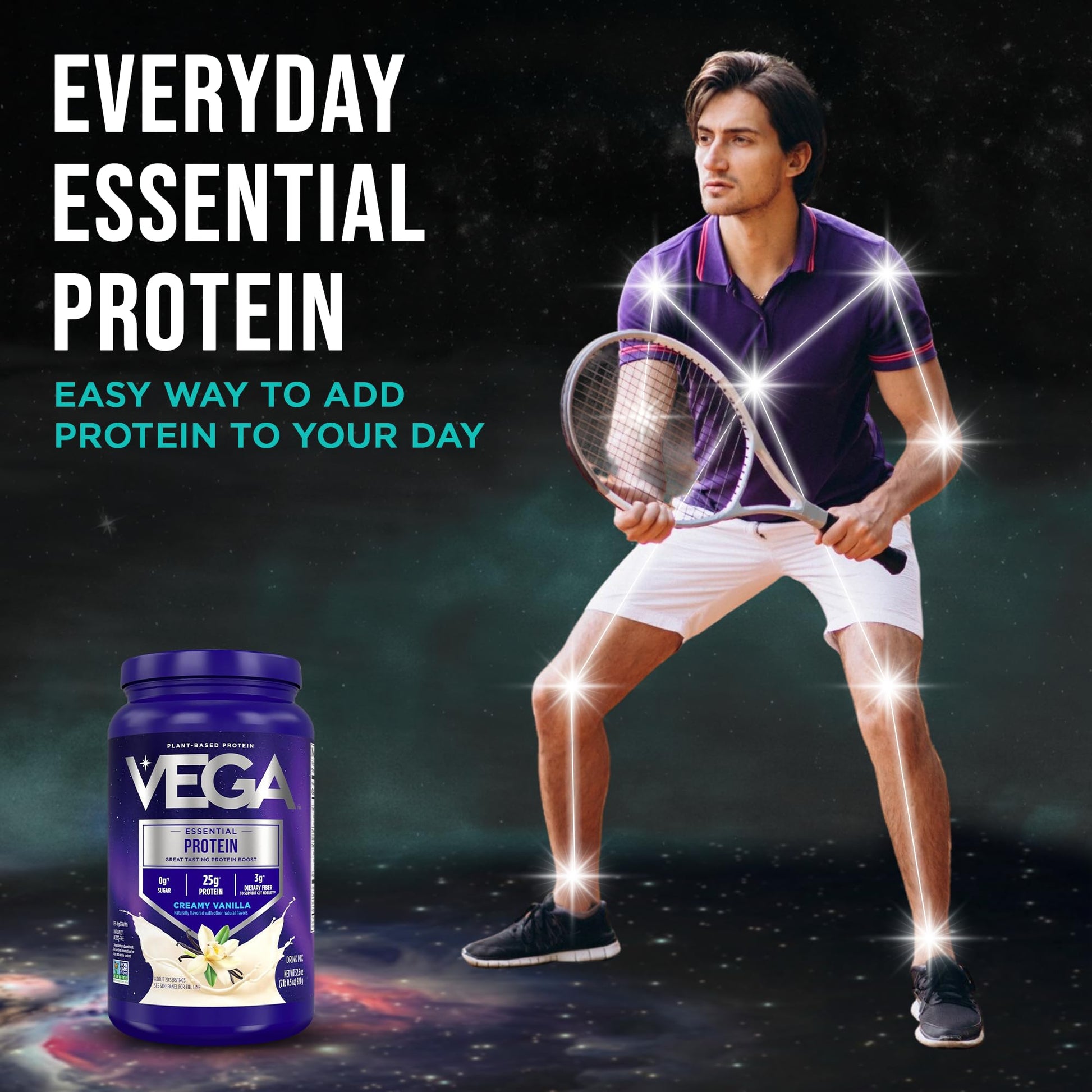 Vega Essential Protein – 25g Plant Based Protein Powder, Creamy Vanilla, Vegan for a Dairy-Free Vanilla Shake – Large Tub, 32.5oz (20 Servings) - PrimeBioHealth - canada supplements