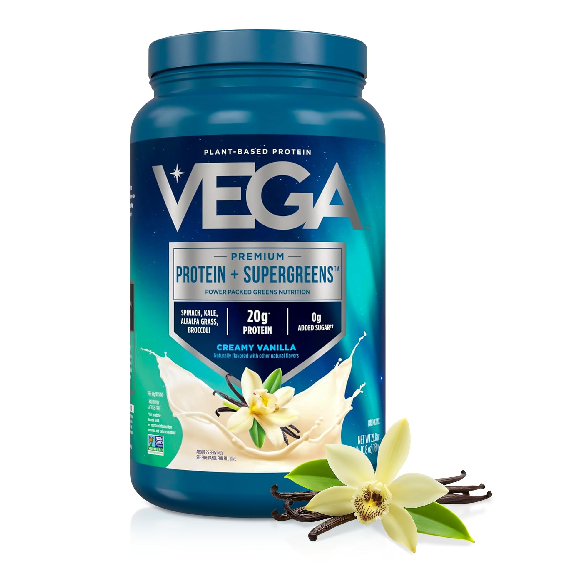 Vega Premium Protein + Supergreens, Creamy Vanilla – 20g Vegan Protein, Dairy & Gluten Free, 26.9 oz (25 Servings) - PrimeBioHealth - canada supplements