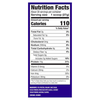 Vega Protein Made Simple - 15g Plant-Based Pea Protein, Chocolate, 39 Servings, Stevia Free, No Artificial Sweeteners or Gums, Non-GMO, Gluten Free, - PrimeBioHealth - canada supplements