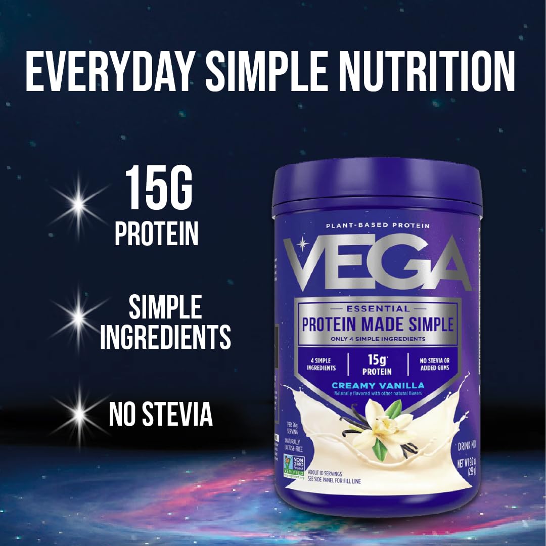 Vega Protein Made Simple Protein Powder, Vanilla - Stevia Free, Vegan, Plant Based, Healthy, Gluten Free, Pea Protein for Women and Men, 9.2 oz (Packaging May Vary) - PrimeBioHealth - canada supplements