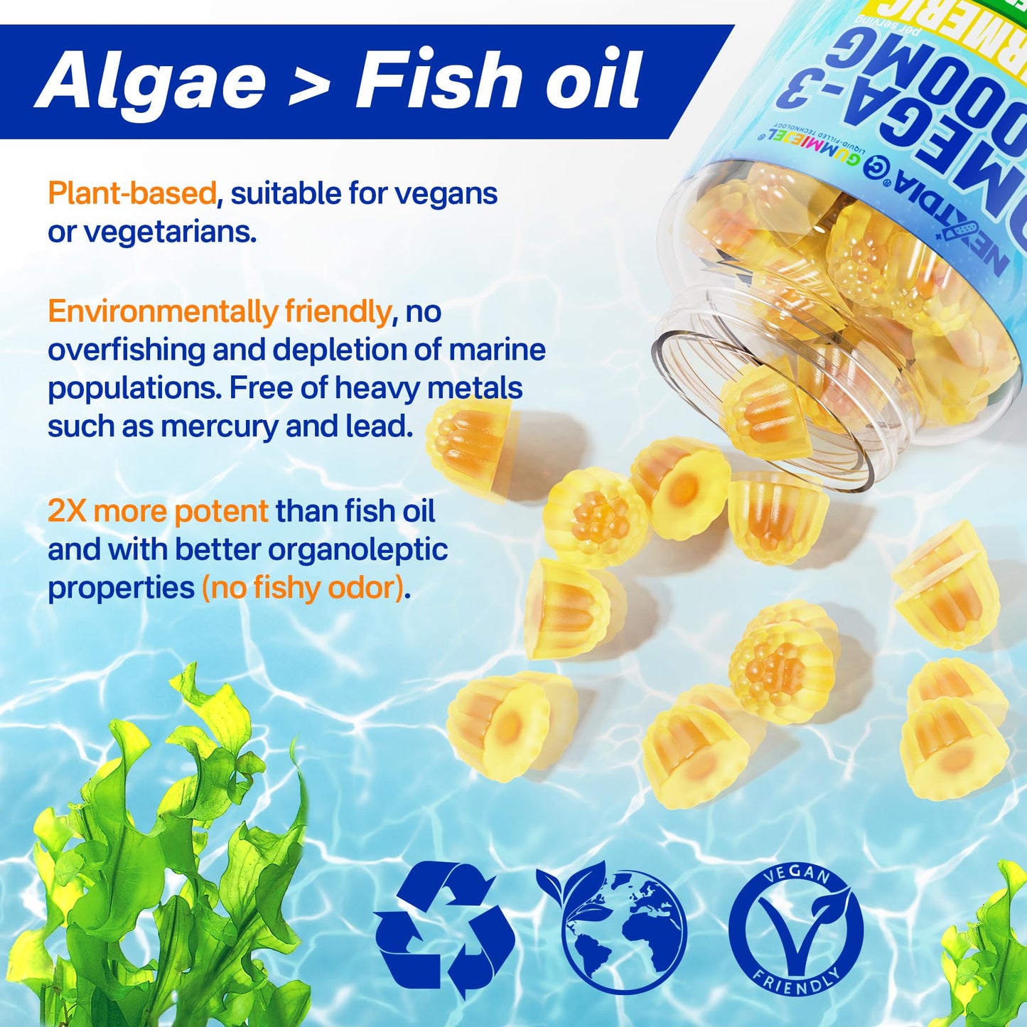 Vegan Omega-3 Gummies 1000mg + Turmeric - Omega 3 Fish Oil Alternative for Adults - Algae DHA 600mg & EPA 300mg - PrimeBioHealth - canada supplements