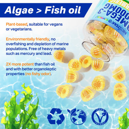 Vegan Omega-3 Gummies 1000mg + Turmeric - Omega 3 Fish Oil Alternative for Adults - Algae DHA 600mg & EPA 300mg - PrimeBioHealth - canada supplements