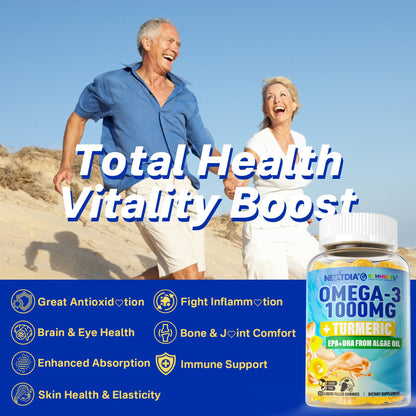 Vegan Omega-3 Gummies 1000mg + Turmeric - Omega 3 Fish Oil Alternative for Adults - Algae DHA 600mg & EPA 300mg - PrimeBioHealth - canada supplements