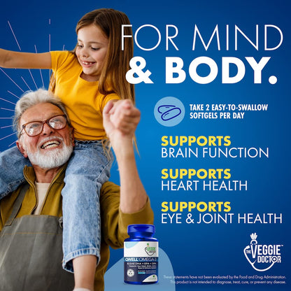 Vegan Omega 3 Supplement – Algae Omega 3 with DHA EPA DPA – Vegan Capsules from Algal – Fish Oil Alternative – Plant-Based Algae Oil Formula – Non-GMO - PrimeBioHealth - canada supplements