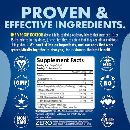 Vegan Omega 3 Supplement – Algae Omega 3 with DHA EPA DPA – Vegan Capsules from Algal – Fish Oil Alternative – Plant-Based Algae Oil Formula – Non-GMO - PrimeBioHealth - canada supplements