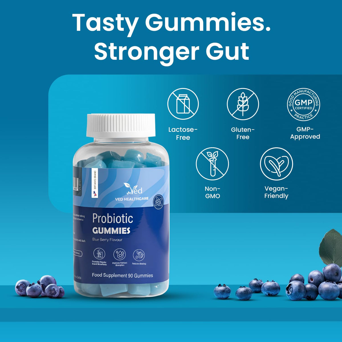 Vegan Probiotic Gummies with Prebiotics, Blueberry Flavour, 2 Gummies Daily (90 Count), 45 Days Supply, Non-GMO, Gluten Free, - PrimeBioHealth - canada supplements