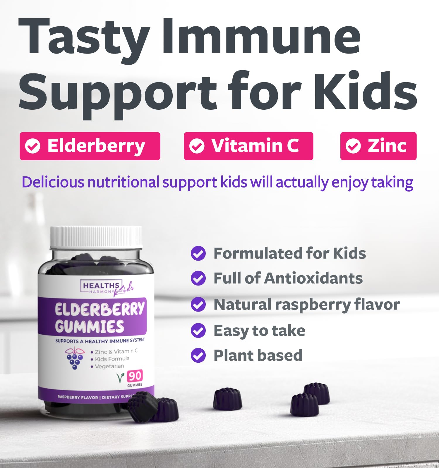 Vegan Sambucus Elderberry Gummies for Adults - Black Elderberry Vitamin C and Zinc Gummies for Daily and Seasonal Wellness - Delicious and Nutritious Immune Support Gummy (1 Month Supply) - PrimeBioHealth - canada supplements