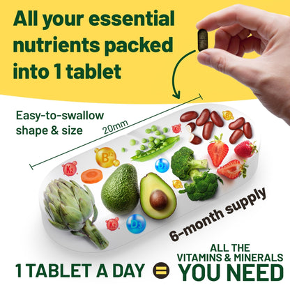 Vegan Vitality Multivitamins & Minerals for Women and Men with High Strength Vitamin B12, D3 & K2. 180 Vegan Multivitamin Tablets - 6 Months Supply - PrimeBioHealth - canada supplements