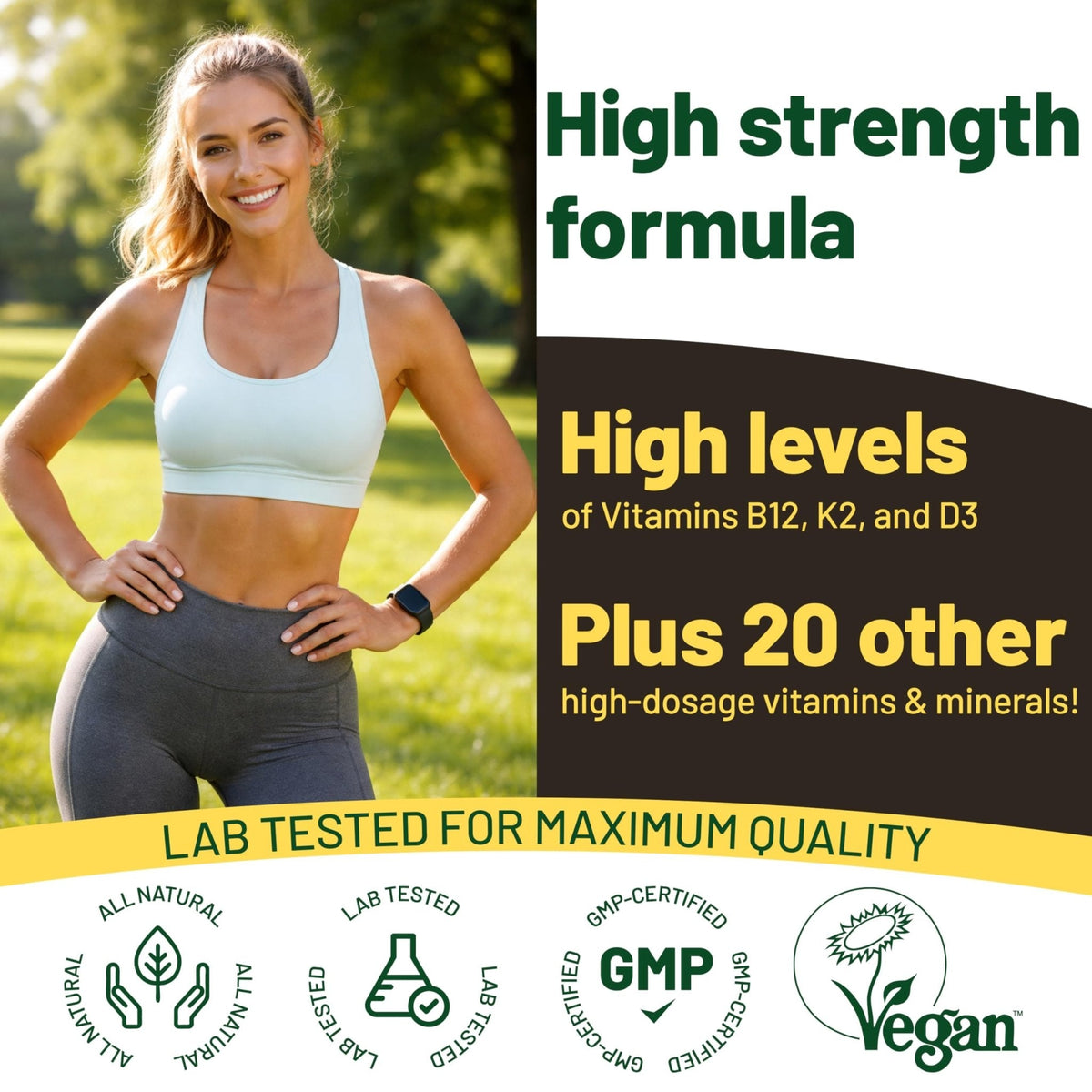 Vegan Vitality Multivitamins & Minerals for Women and Men with High Strength Vitamin B12, D3 & K2. 180 Vegan Multivitamin Tablets - 6 Months Supply - PrimeBioHealth - canada supplements