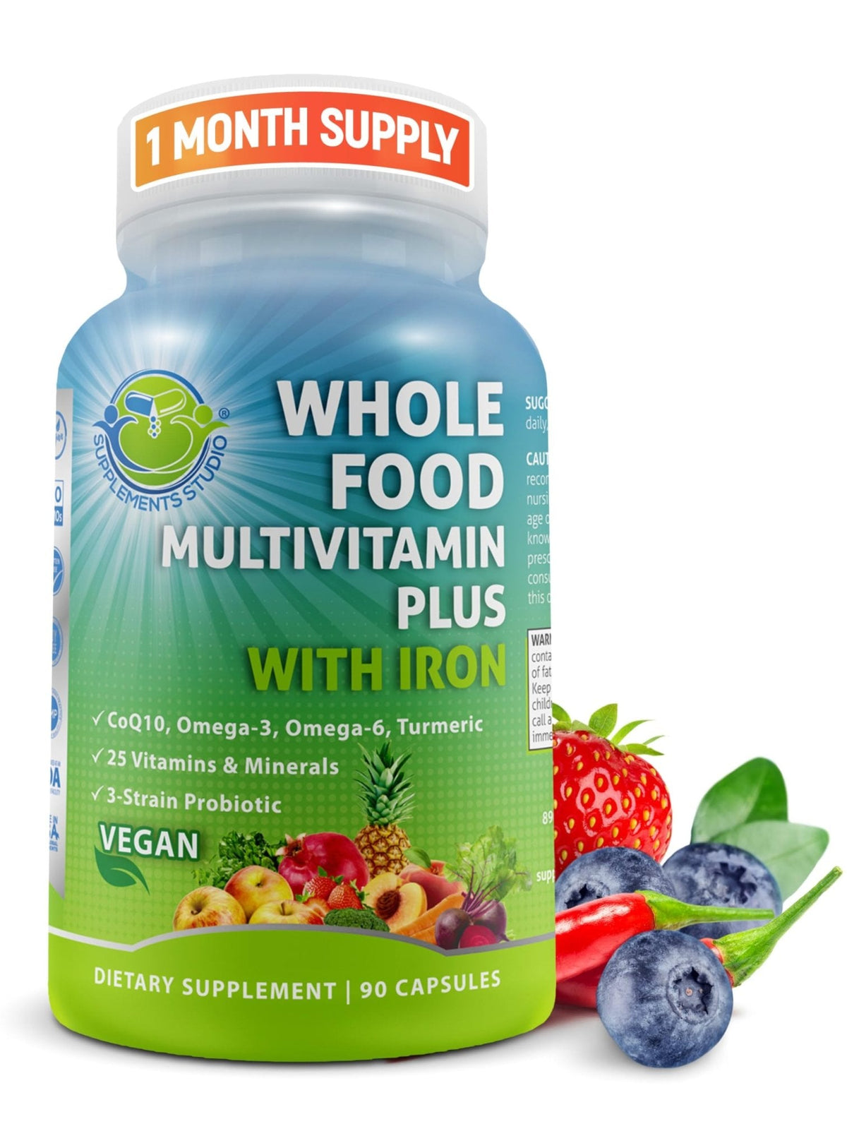 Vegan Whole Food Daily Multivitamin with Iron, Methylated Multivitamin for Women and Men, Made with Fruits & Vegetables, B-Complex, Probiotics, Enzymes - PrimeBioHealth - canada supplements
