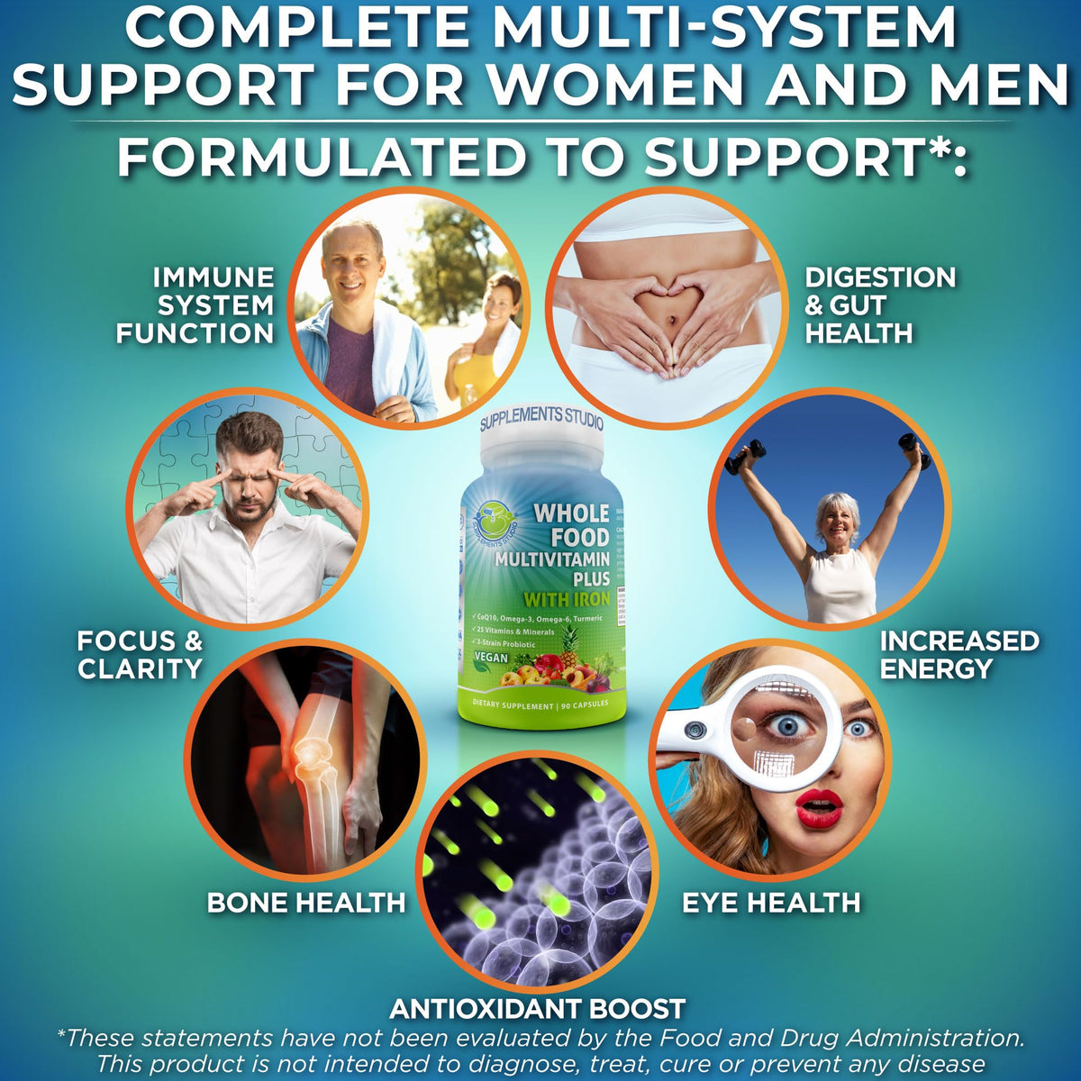 Vegan Whole Food Daily Multivitamin with Iron, Methylated Multivitamin for Women and Men, Made with Fruits & Vegetables, B-Complex, Probiotics, Enzymes - PrimeBioHealth - canada supplements