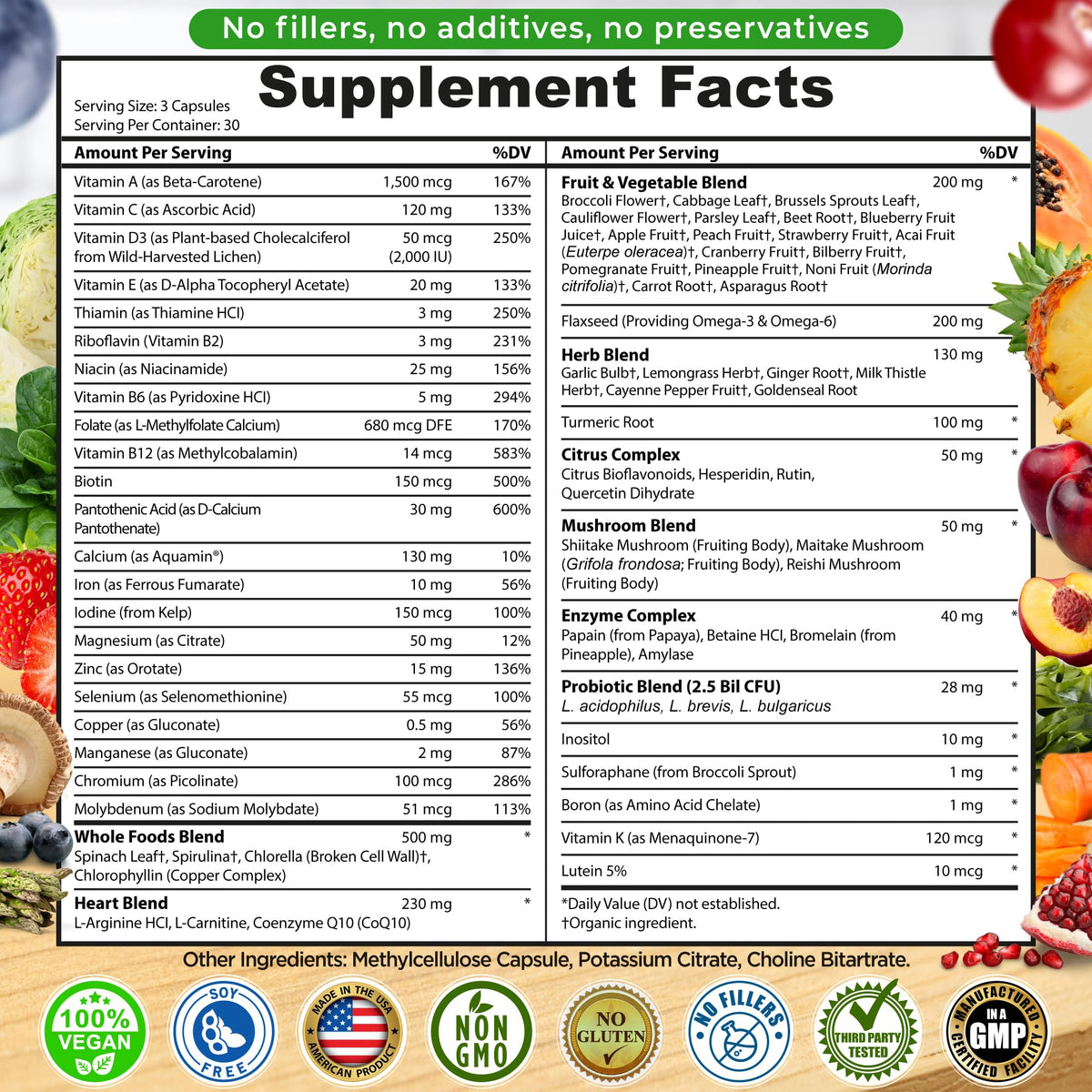 Vegan Whole Food Daily Multivitamin with Iron, Methylated Multivitamin for Women and Men, Made with Fruits & Vegetables, B-Complex, Probiotics, Enzymes - PrimeBioHealth - canada supplements