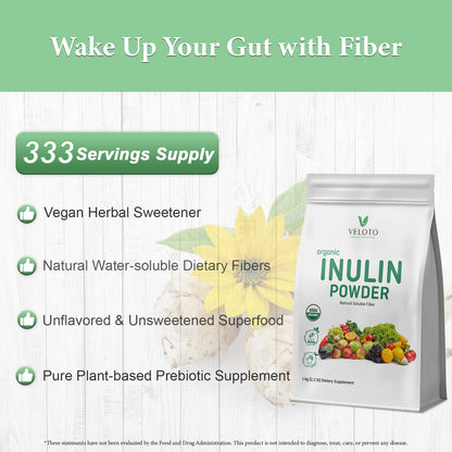 VELOTO Organic Inulin Powder – Prebiotic Fiber Supplement for Smoothies & Drinks, 2.2 lb, Flavorless, Water Soluble, Vegan & Non-GMO - PrimeBioHealth - canada supplements