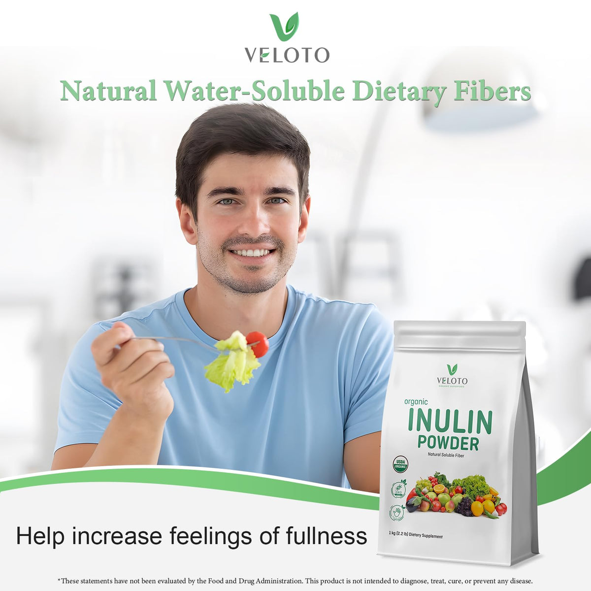 VELOTO Organic Inulin Powder – Prebiotic Fiber Supplement for Smoothies & Drinks, 2.2 lb, Flavorless, Water Soluble, Vegan & Non-GMO - PrimeBioHealth - canada supplements