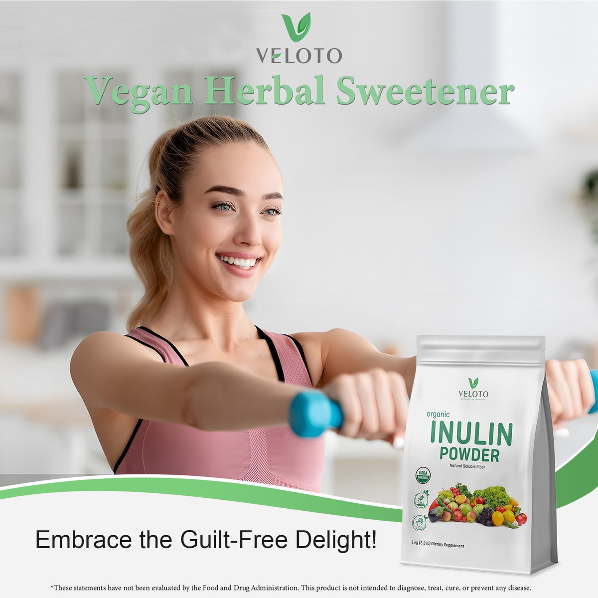 VELOTO Organic Inulin Powder – Prebiotic Fiber Supplement for Smoothies & Drinks, 2.2 lb, Flavorless, Water Soluble, Vegan & Non-GMO - PrimeBioHealth - canada supplements