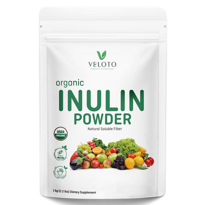 VELOTO Organic Inulin Powder – Prebiotic Fiber Supplement for Smoothies & Drinks, 2.2 lb, Flavorless, Water Soluble, Vegan & Non-GMO - PrimeBioHealth - canada supplements