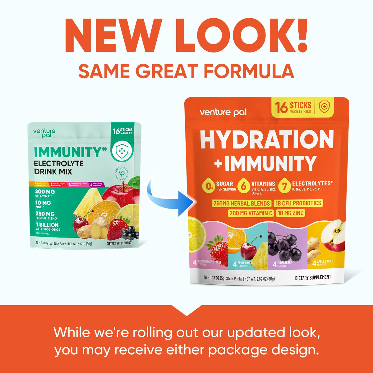 Venture Pal 2-in-1 Hydration + Immune Electrolytes Powder Packets with 7 Electrolytes & 6 Vitamins, Elderberry, Turmeric, Echinacea | Liquid Daily IV Drink Mix - PrimeBioHealth - canada supplements