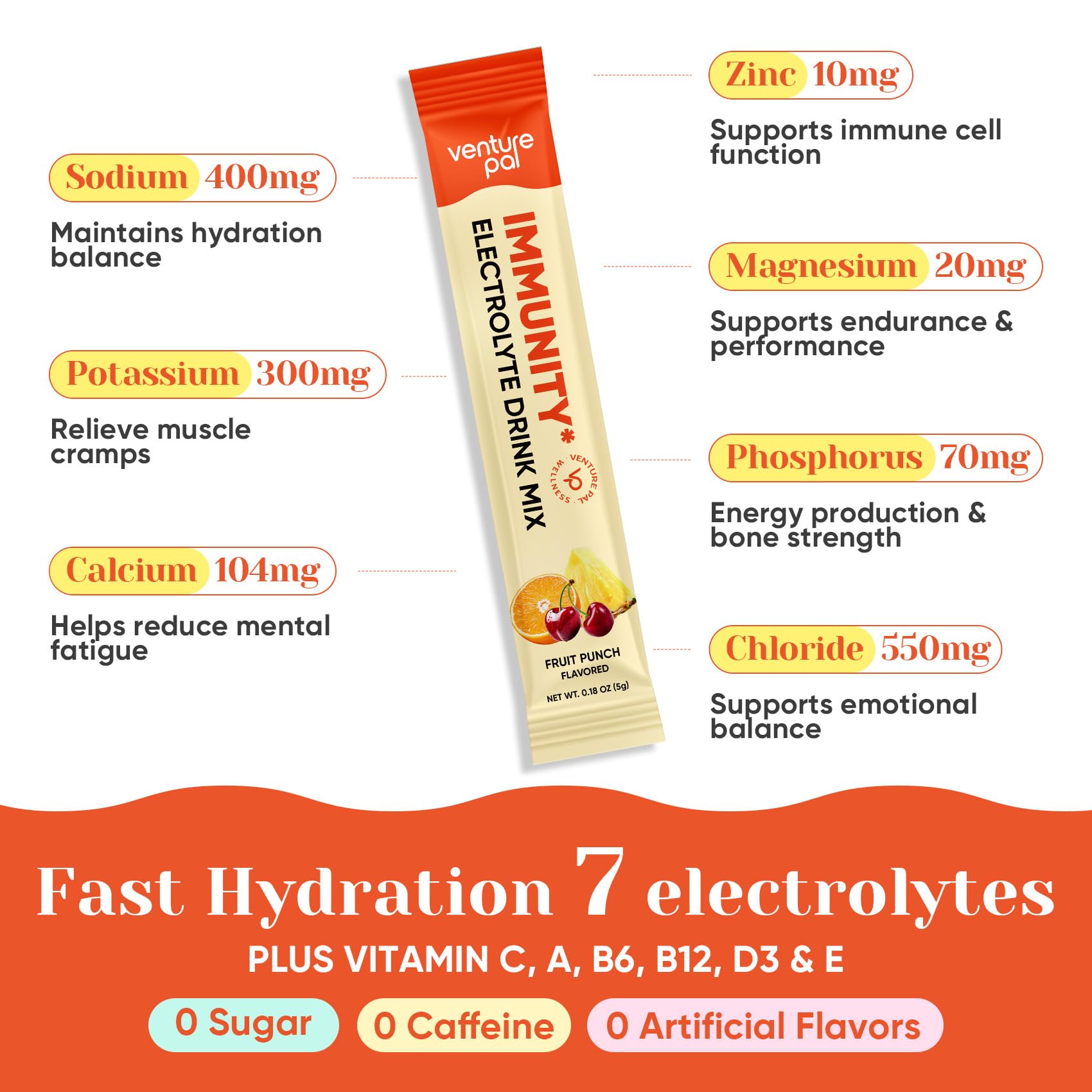 Venture Pal 2-in-1 Hydration + Immune Electrolytes Powder Packets with 7 Electrolytes & 6 Vitamins, Elderberry, Turmeric, Echinacea | Liquid Daily IV Drink Mix - PrimeBioHealth - canada supplements