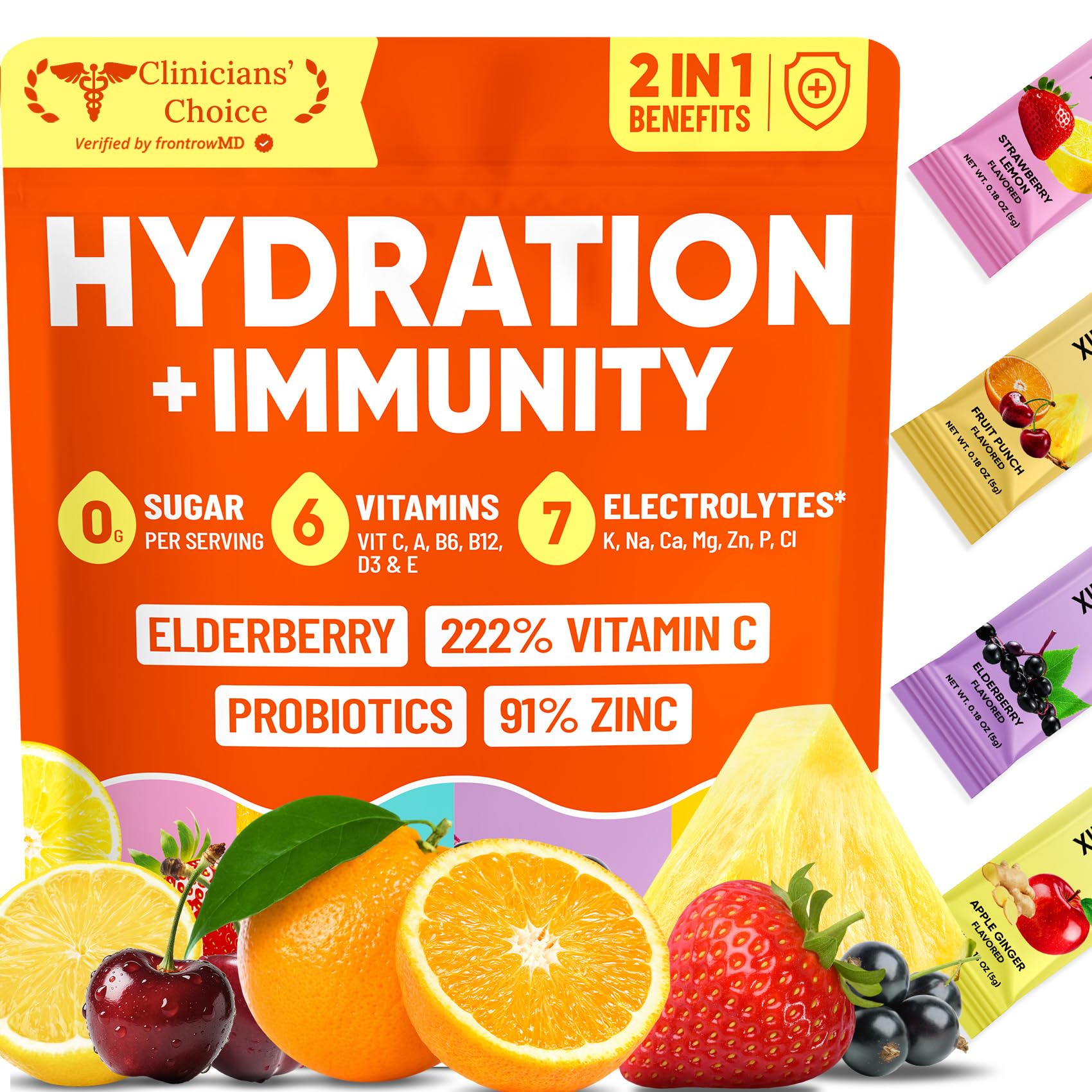 Venture Pal 2-in-1 Hydration + Immune Electrolytes Powder Packets with 7 Electrolytes & 6 Vitamins, Elderberry, Turmeric, Echinacea | Liquid Daily IV Drink Mix - PrimeBioHealth - canada supplements