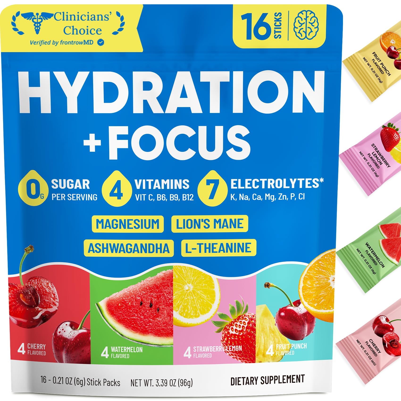 Venture Pal 2-in-1 Hydration Packets + Focus Support Electrolytes Powder, 7 Electrolytes + Vitamins, Magnesium, Lion's Mane & L-Theanine - PrimeBioHealth - canada supplements