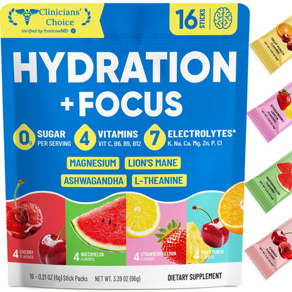 Venture Pal 2-in-1 Hydration Packets + Focus Support Electrolytes Powder, 7 Electrolytes + Vitamins, Magnesium, Lion's Mane & L-Theanine - PrimeBioHealth - canada supplements