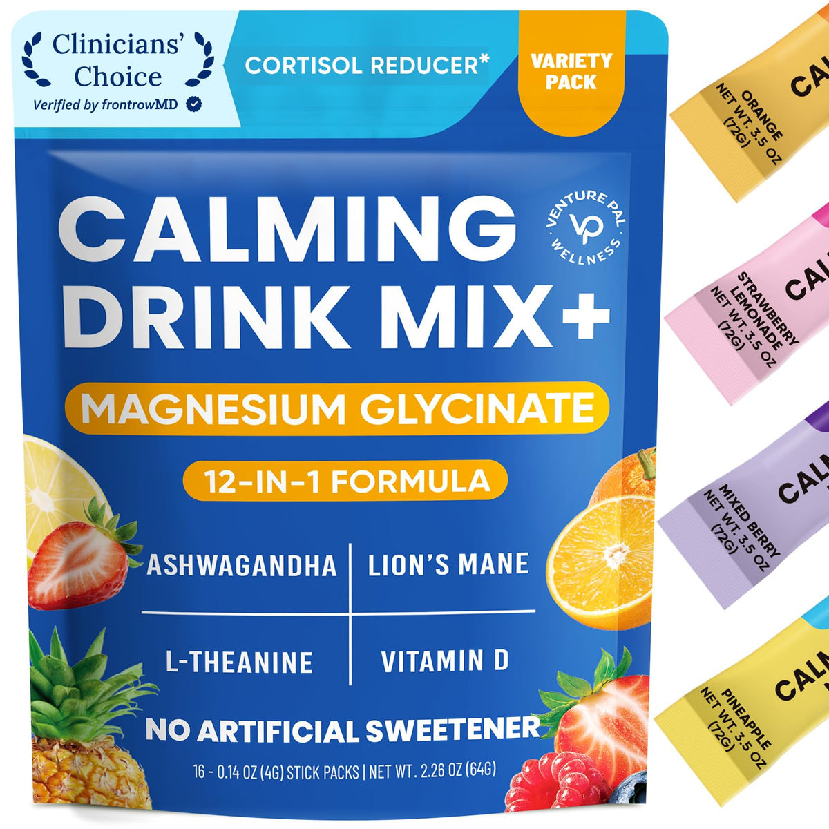 Venture Pal Calm Drink Mix, 12-in-1 Cortisol Reducer and Sleep Aid with Magnesium Glycinate, Ashwagandha, L-Theanine,Vitamin D, Calm Magnesium Powder - PrimeBioHealth - canada supplements