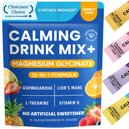 Venture Pal Calm Drink Mix, 12-in-1 Cortisol Reducer and Sleep Aid with Magnesium Glycinate, Ashwagandha, L-Theanine,Vitamin D, Calm Magnesium Powder - PrimeBioHealth - canada supplements