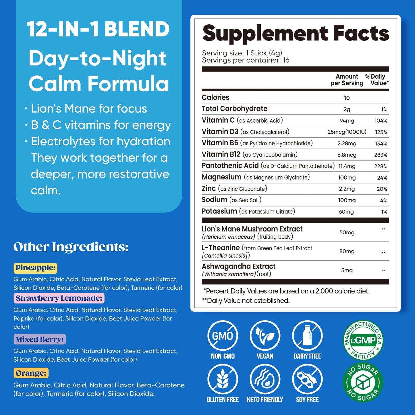 Venture Pal Calm Drink Mix, 12-in-1 Cortisol Reducer and Sleep Aid with Magnesium Glycinate, Ashwagandha, L-Theanine,Vitamin D, Calm Magnesium Powder - PrimeBioHealth - canada supplements