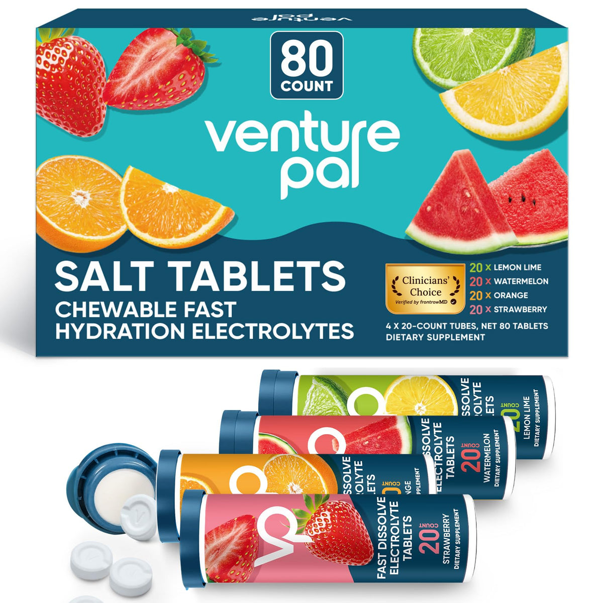 Venture Pal Chewable Electrolyte Tablets, 80 Count Fast-Dissolve Sugar-Free Stick Salt Tablets,Gluten Free – Variety Pack for Rapid Hydration, Outdoor Running, - PrimeBioHealth - canada supplements
