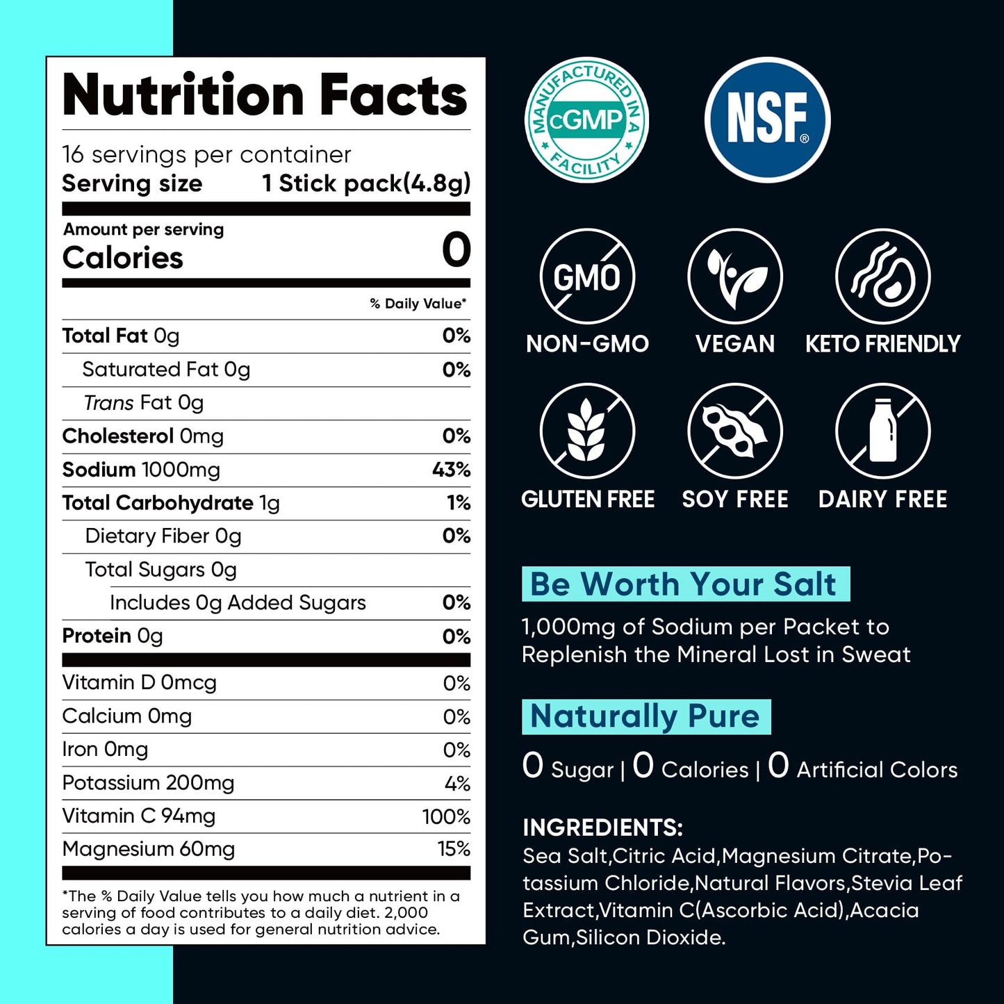Venture Pal High Sodium Sugar Free Electrolytes Powder Packet, Zero Calories Hydration Packets with Vitamin, Sodium, Potassium & Magnesium, Electrolyte Drink Mix - PrimeBioHealth - canada supplements