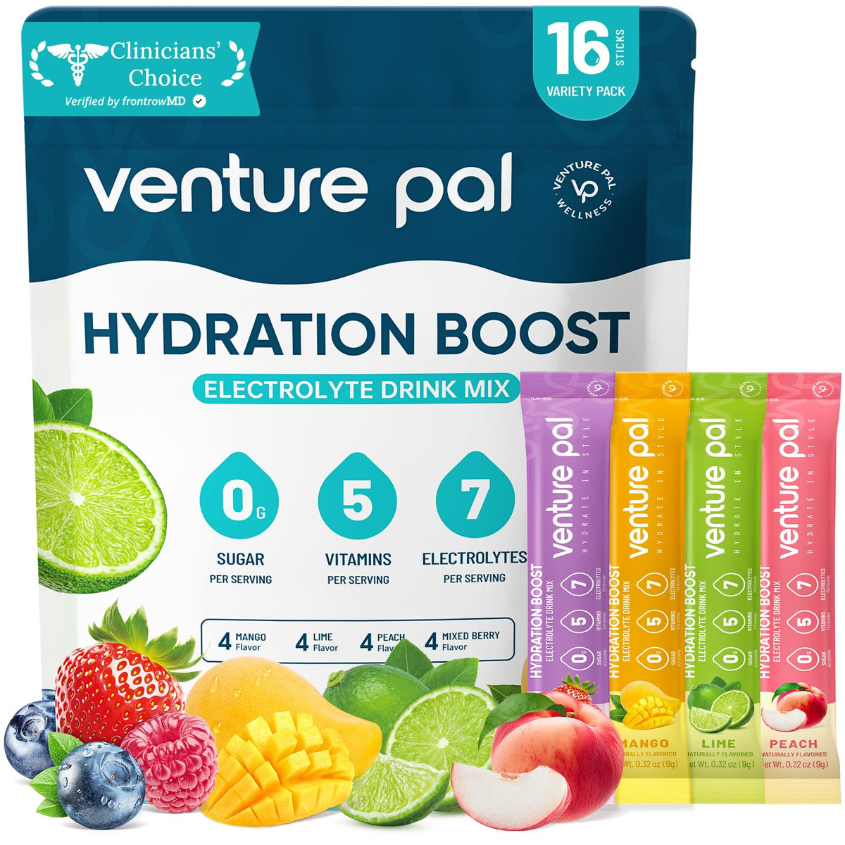 Venture Pal Sugar Free Electrolyte Powder Packets - Liquid Daily IV Hydration Packets | Electrolytes Drink Mix with 5 Vitamins & 7 Electrolytes | Keto Friendly - PrimeBioHealth - canada supplements