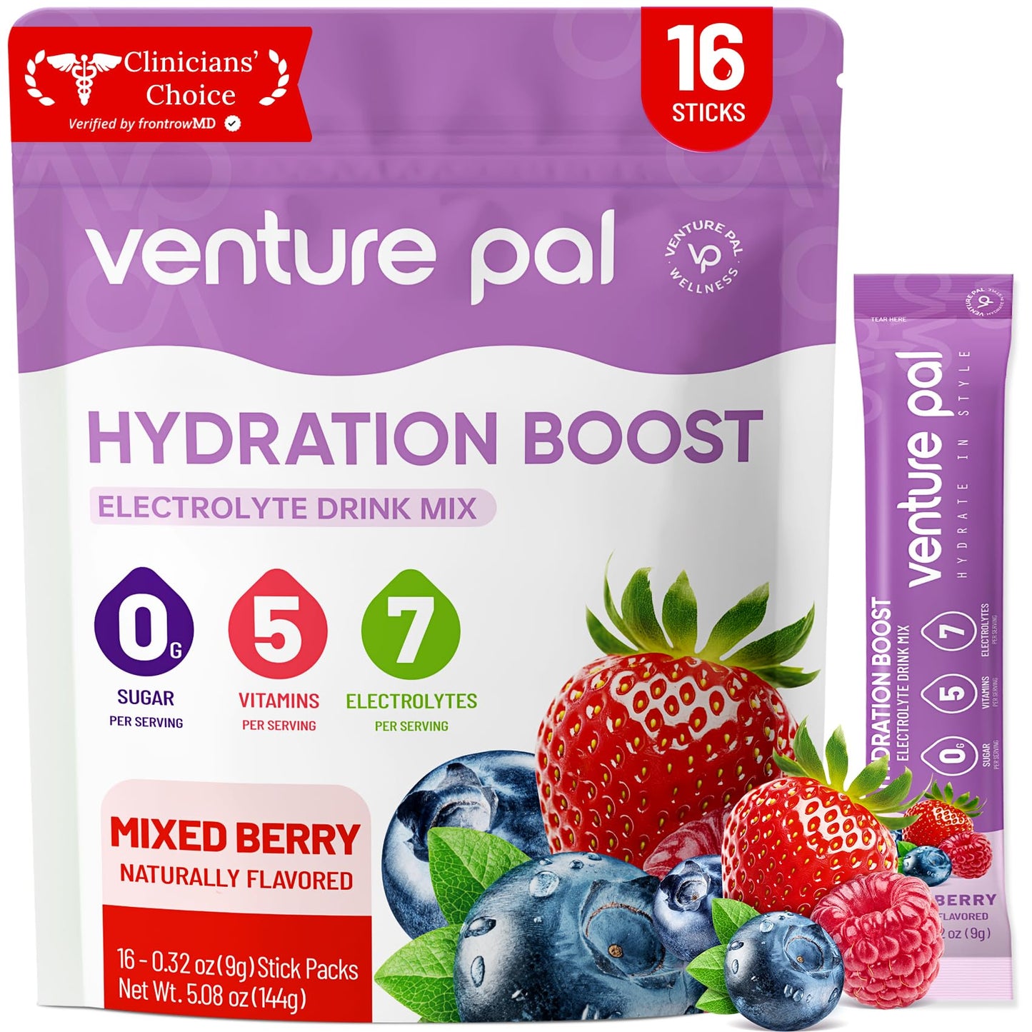 Venture Pal Sugar Free Electrolyte Powder Packets - Liquid Daily IV Hydration Packets | Electrolytes Drink Mix with 5 Vitamins & 7 Electrolytes | Keto Friendly | Non-GMO | Certified Vegan | 16 Sticks - PrimeBioHealth - canada supplements