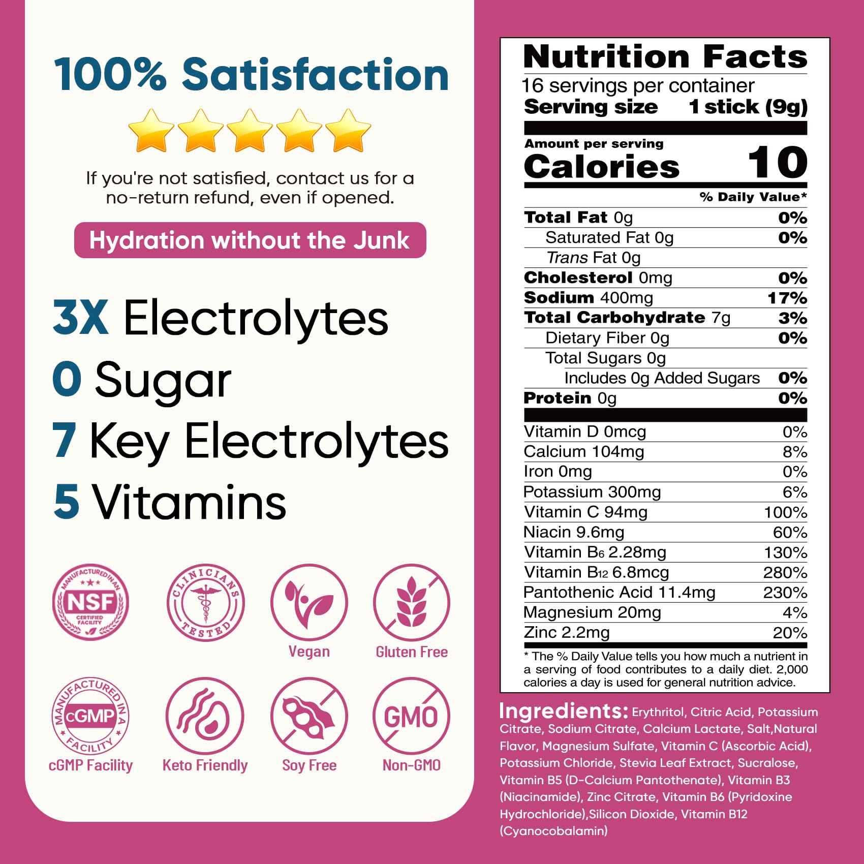Venture Pal Sugar Free Electrolyte Powder Packets - Liquid Daily IV Hydration Packets | Electrolytes Drink Mix with 5 Vitamins & 7 Electrolytes | Keto Friendly | Non-GMO | Certified Vegan | 16 Sticks - PrimeBioHealth - canada supplements