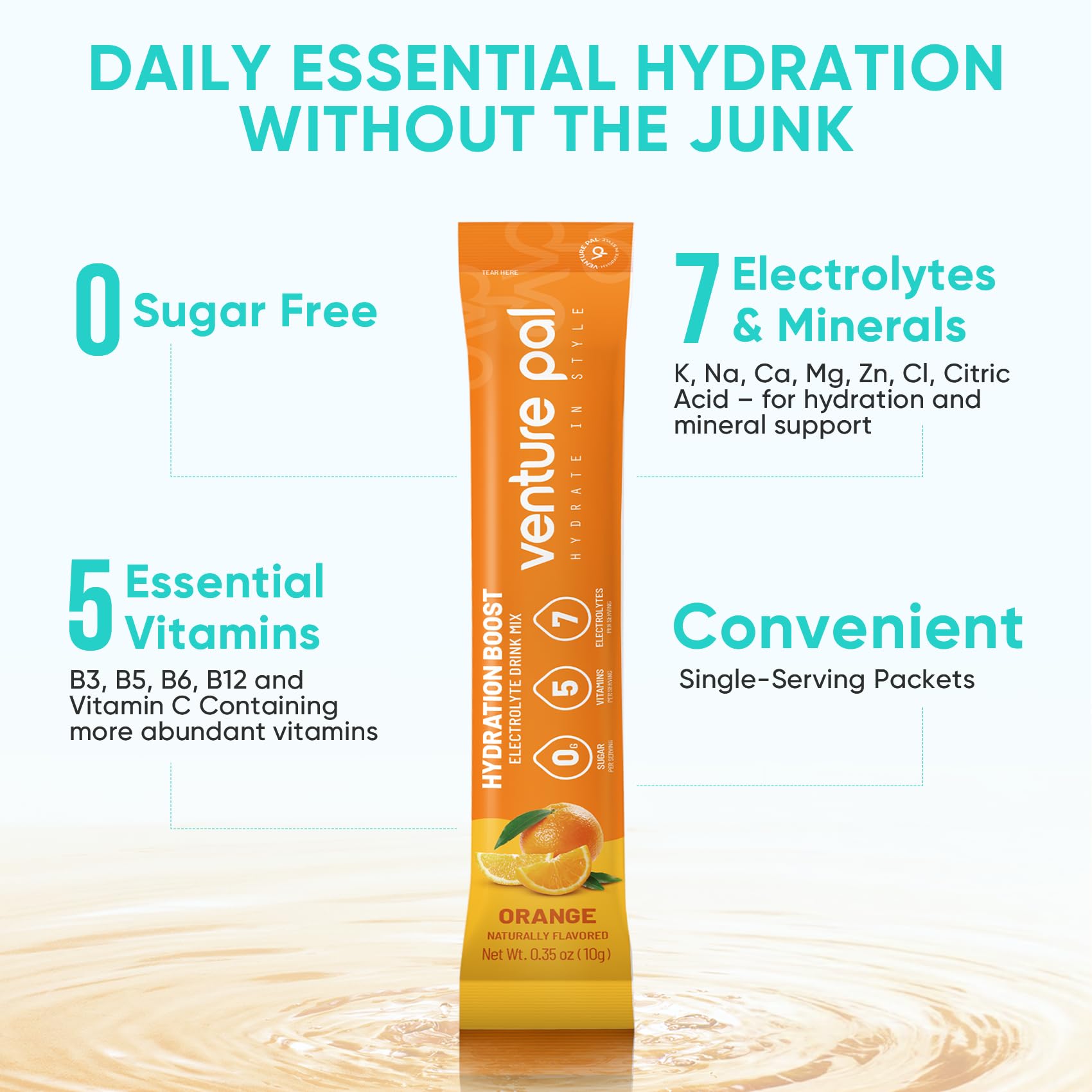Venture Pal Sugar Free Electrolytes Powder Packets - Liquid Daily IV Hydration Packets | Instantly Hydrating & Party Recovery | 5 Vitamins & 7 Electrolytes - PrimeBioHealth - canada supplements
