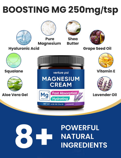 Venture Pal Topical Magnesium Cream, Fast-Absorbing Magnesium Moisturizing Lotion with Coconut Oil - PrimeBioHealth - canada supplements