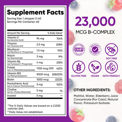 Venture Pal Vitamin B Complex Liquid Drops, B12 Methylcobalamin | B9 Folic | B1,B2,B3,B5,B6,B16 - Vitamin C, Choline, Inositol - PrimeBioHealth - canada supplements