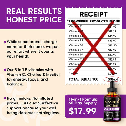 Venture Pal Vitamin B Complex Liquid Drops, B12 Methylcobalamin | B9 Folic | B1,B2,B3,B5,B6,B16 - Vitamin C, Choline, Inositol - PrimeBioHealth - canada supplements