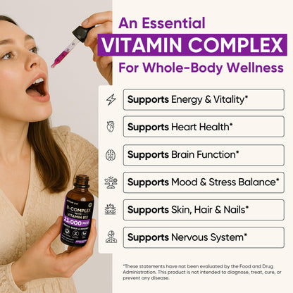 Venture Pal Vitamin B Complex Liquid Drops, B12 Methylcobalamin | B9 Folic | B1,B2,B3,B5,B6,B16 - Vitamin C, Choline, Inositol - PrimeBioHealth - canada supplements