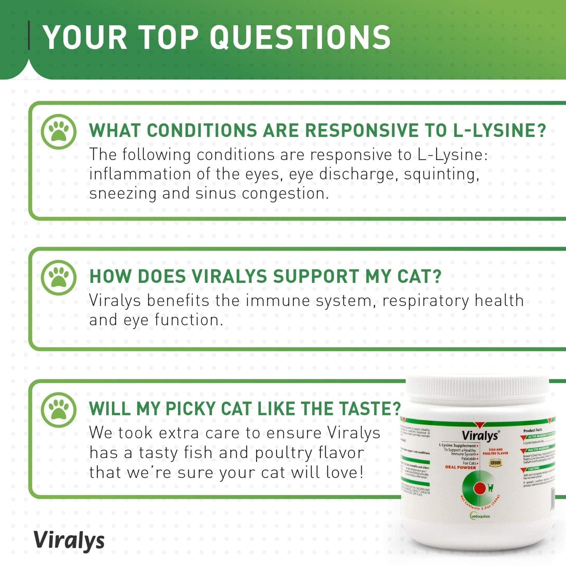 Vetoquinol Viralys Daily L-Lysine Powder for Cats and Kittens, Fish Flavored Lysine Supplement for Cats and Kittens to Support Immune Health - PrimeBioHealth - canada supplements